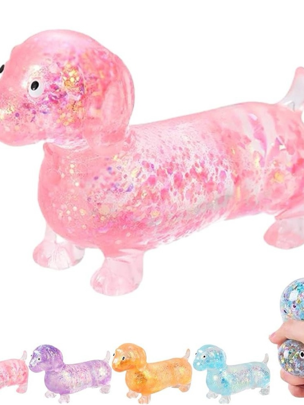 Pink Glitter Squishy Dachshund Fidget Toy – Cute Sensory Stress Relief
